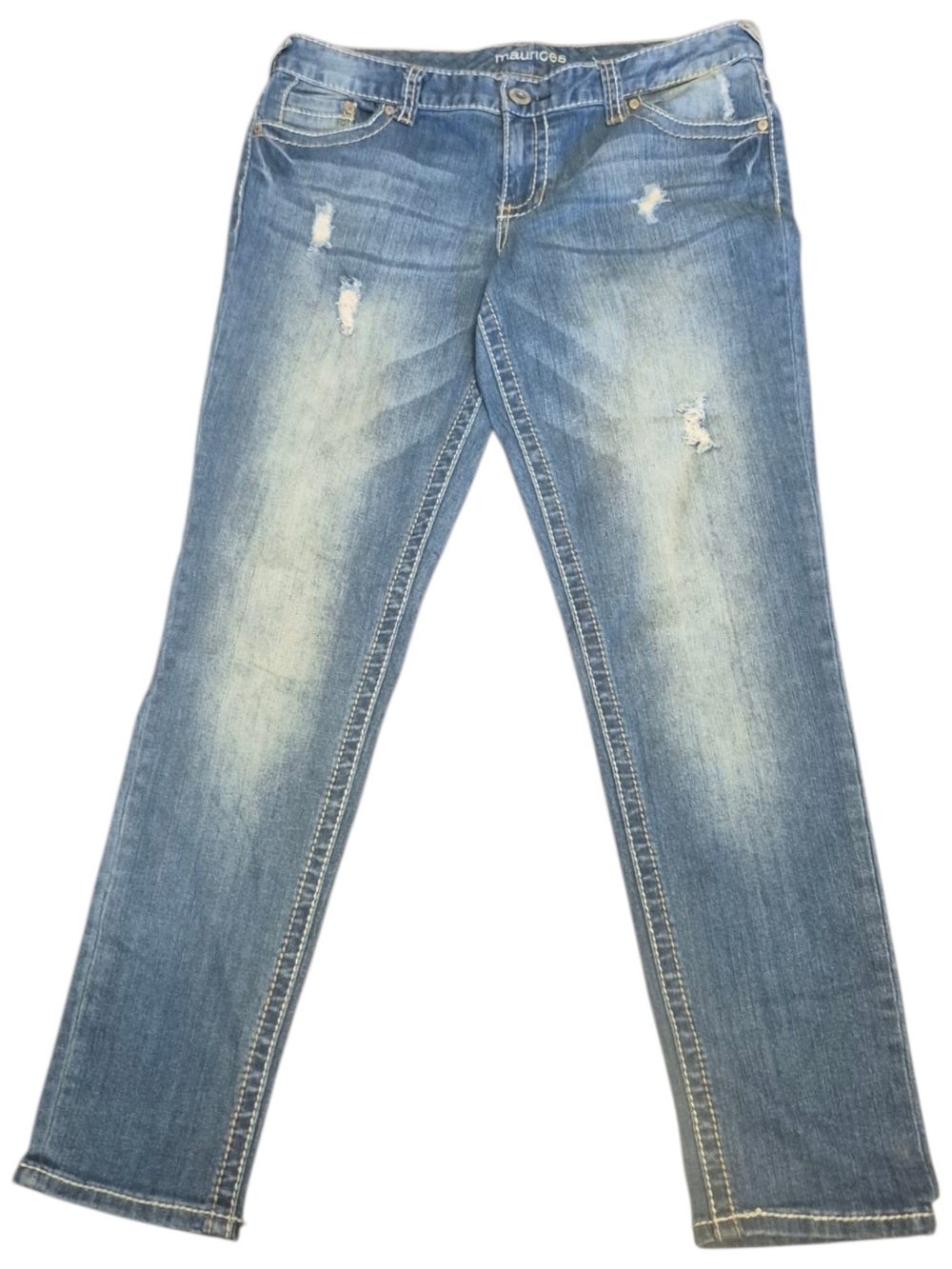 Maurices Women's Light Blue Distressed Straight-Leg Jeans